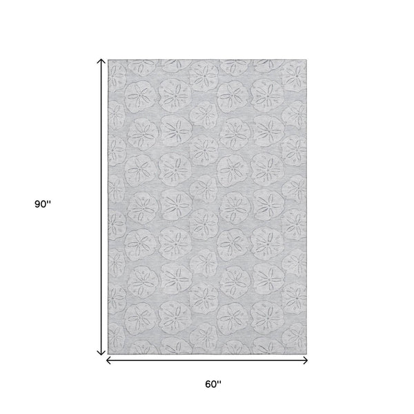 HomeRoots 5' X 8' Gray & Ivory Geometric Area Rug - Washable, Stain-Resistant, UV Protected for High Traffic Areas 646087