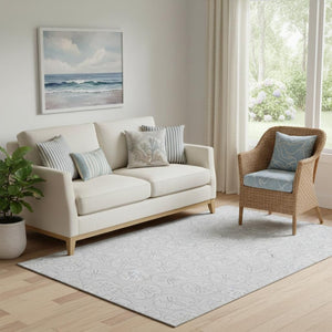 HomeRoots 5' X 8' Gray & Ivory Geometric Area Rug - Washable, Stain-Resistant, UV Protected for High Traffic Areas 646087