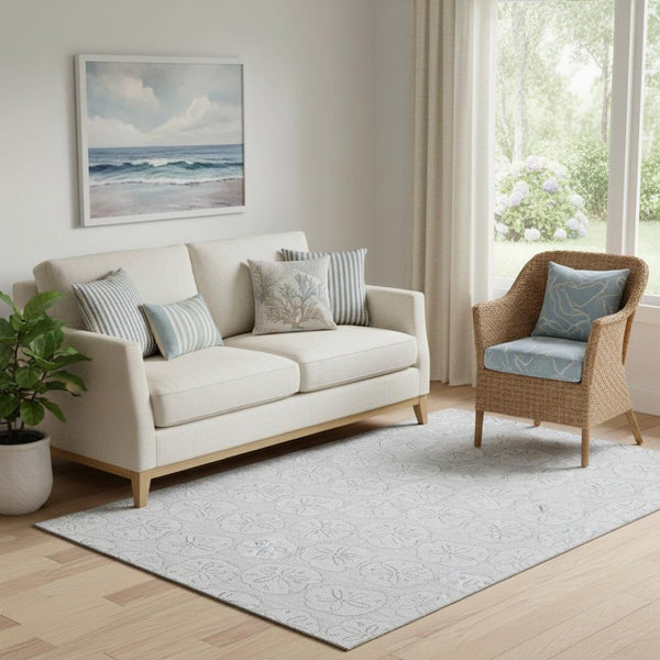HomeRoots 5' X 8' Gray & Ivory Geometric Area Rug - Washable, Stain-Resistant, UV Protected for High Traffic Areas 646087