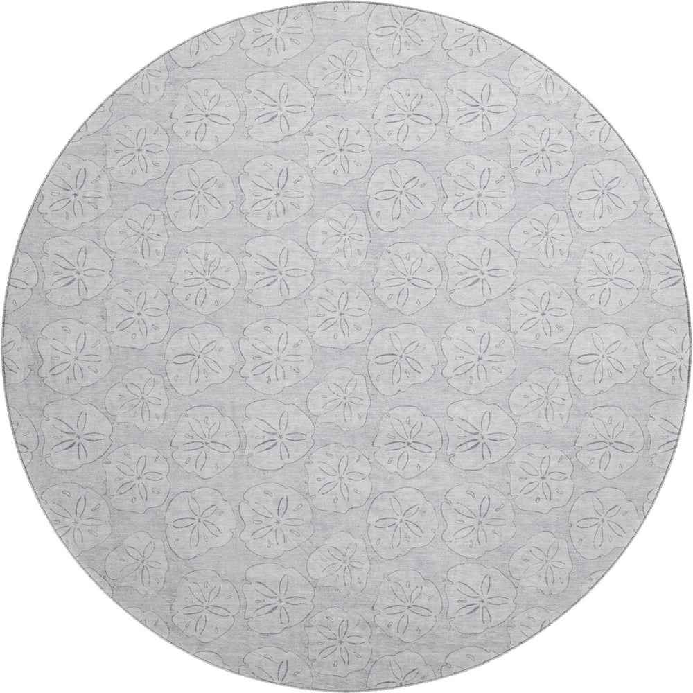 HomeRoots 8' Gray and Ivory Geometric Round Rug - Washable, UV-Protected, Durable for High-Traffic Areas 646088