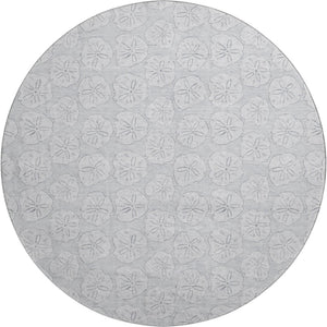 HomeRoots 8' Gray and Ivory Geometric Round Rug - Washable, UV-Protected, Durable for High-Traffic Areas 646088