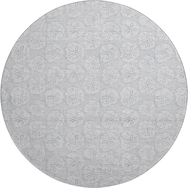 HomeRoots 8' Gray and Ivory Geometric Round Rug - Washable, UV-Protected, Durable for High-Traffic Areas 646088