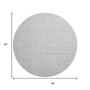 HomeRoots 8' Gray and Ivory Geometric Round Rug - Washable, UV-Protected, Durable for High-Traffic Areas 646088