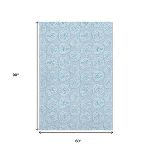 HomeRoots 5' X 8' Blue and Ivory Geometric Area Rug - Washable, UV-Protected, Stain-Resistant for Easy Care 646093