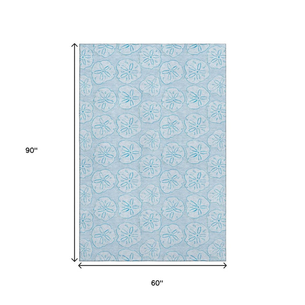 HomeRoots 5' X 8' Blue and Ivory Geometric Area Rug - Washable, UV-Protected, Stain-Resistant for Easy Care 646093