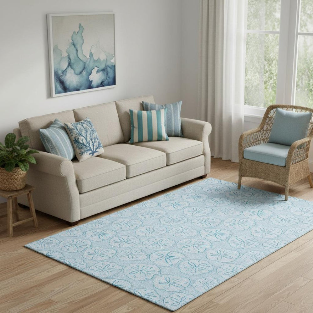 HomeRoots 5' X 8' Blue and Ivory Geometric Area Rug - Washable, UV-Protected, Stain-Resistant for Easy Care 646093