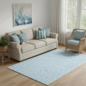 HomeRoots 5' X 8' Blue and Ivory Geometric Area Rug - Washable, UV-Protected, Stain-Resistant for Easy Care 646093