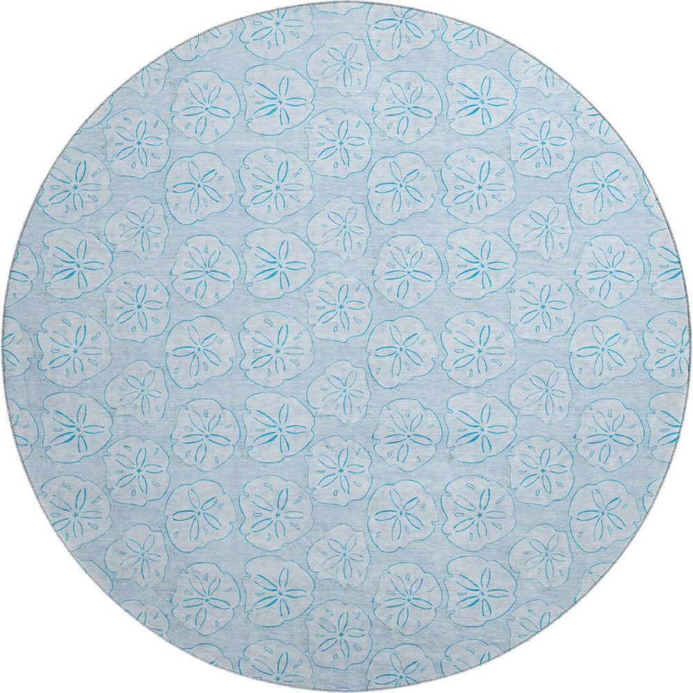 HomeRoots 8' Blue and Ivory Geometric Round Rug - Washable, UV-Protected, Durable for Family and Pets! 646094