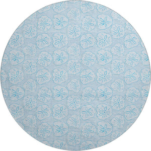 HomeRoots 8' Blue and Ivory Geometric Round Rug - Washable, UV-Protected, Durable for Family and Pets! 646094