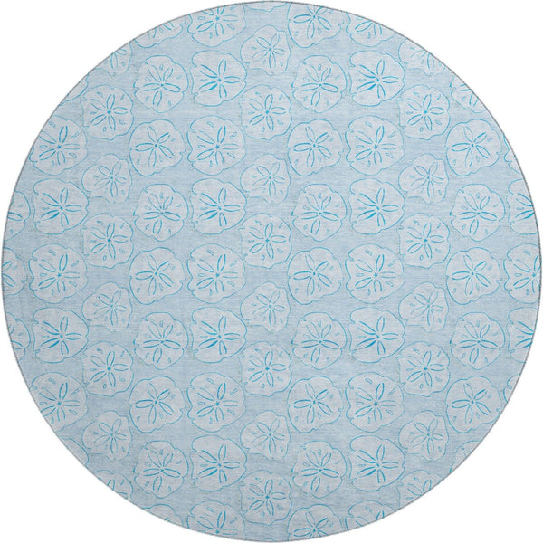 HomeRoots 8' Blue and Ivory Geometric Round Rug - Washable, UV-Protected, Durable for Family and Pets! 646094