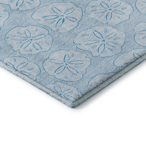 HomeRoots 8' Blue and Ivory Geometric Round Rug - Washable, UV-Protected, Durable for Family and Pets! 646094
