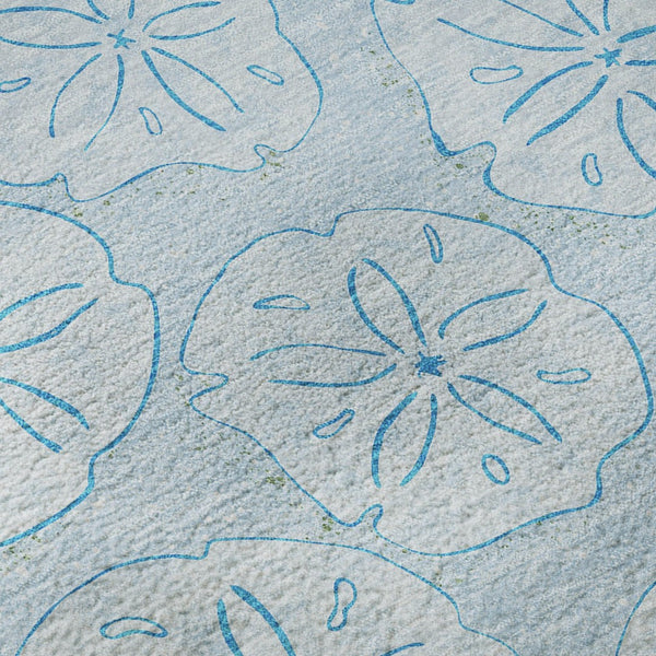 HomeRoots 8' Blue and Ivory Geometric Round Rug - Washable, UV-Protected, Durable for Family and Pets! 646094