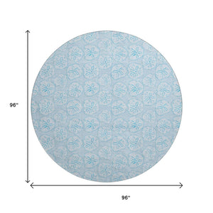 HomeRoots 8' Blue and Ivory Geometric Round Rug - Washable, UV-Protected, Durable for Family and Pets! 646094