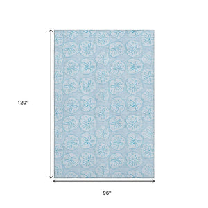 HomeRoots 8' X 10' Blue and Ivory Geometric Area Rug - Washable, UV-Protected, Stylish & Durable for Any Room 646095