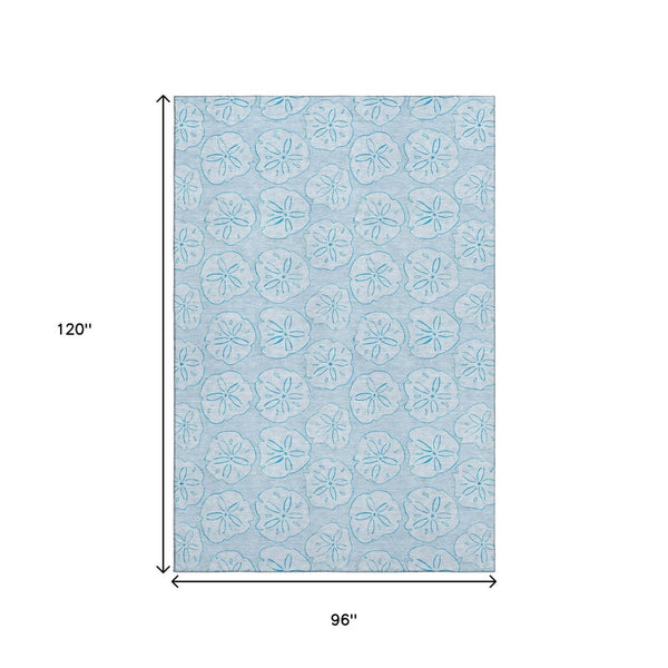 HomeRoots 8' X 10' Blue and Ivory Geometric Area Rug - Washable, UV-Protected, Stylish & Durable for Any Room 646095