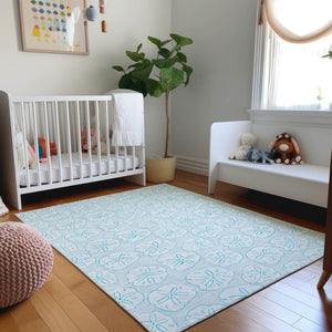 HomeRoots 8' X 10' Blue and Ivory Geometric Area Rug - Washable, UV-Protected, Stylish & Durable for Any Room 646095