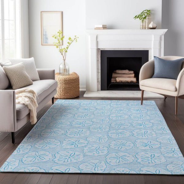 HomeRoots 8' X 10' Blue and Ivory Geometric Area Rug - Washable, UV-Protected, Stylish & Durable for Any Room 646095