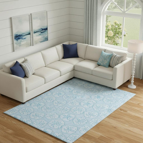 HomeRoots 8' X 10' Blue and Ivory Geometric Area Rug - Washable, UV-Protected, Stylish & Durable for Any Room 646095