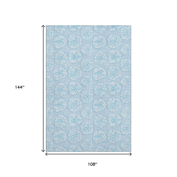 HomeRoots 9' X 12' Blue and Ivory Geometric Area Rug - Durable, Washable, Stain-Resistant, UV Protected Design 646096