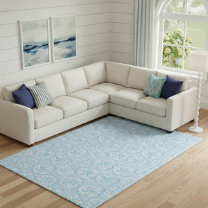 HomeRoots 9' X 12' Blue and Ivory Geometric Area Rug - Durable, Washable, Stain-Resistant, UV Protected Design 646096