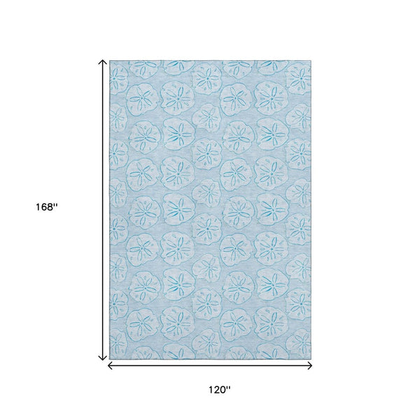 HomeRoots 10' Blue and Ivory Geometric Area Rug – Washable, UV Protected, Stain Resistant for Family Spaces 646097