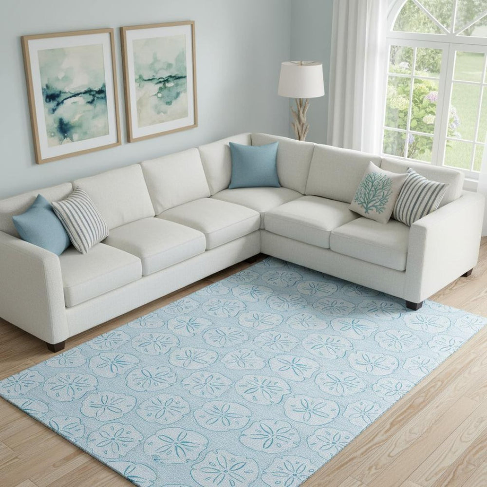 HomeRoots 10' Blue and Ivory Geometric Area Rug – Washable, UV Protected, Stain Resistant for Family Spaces 646097