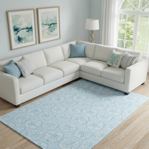 HomeRoots 10' Blue and Ivory Geometric Area Rug – Washable, UV Protected, Stain Resistant for Family Spaces 646097