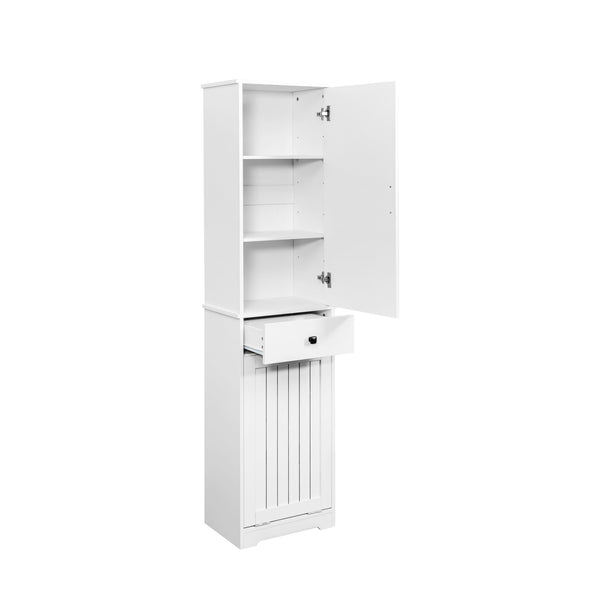 English Elm Laundry Cabinet with Drawer & Removable Laundry Bag Organizer, White MDF Particleboard, Slim 39.4" x 20.7" x 8.7" W331P235403