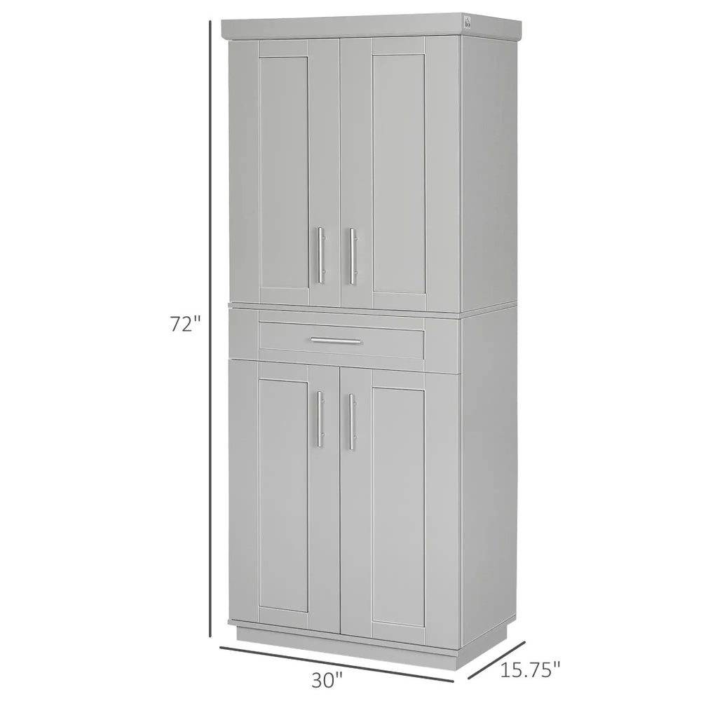 English Elm Kitchen Pantry Freestanding Storage Cabinet 72 Inch Tall Grey Adjustable Shelves T3971S00025