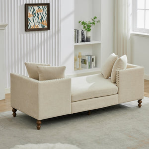 English Elm 75.2'' Chenille Upholstered Daybed Chaise with Nailhead Trim and Rubberwood Legs Beige W3188S00056