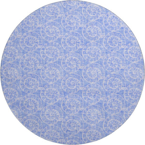 HomeRoots 8' Blue And Ivory Geometric Round Rug - UV Protected, Washable, Durable Design for Homes & Patios 646100
