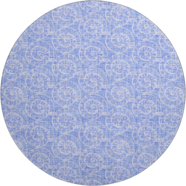 HomeRoots 8' Blue And Ivory Geometric Round Rug - UV Protected, Washable, Durable Design for Homes & Patios 646100