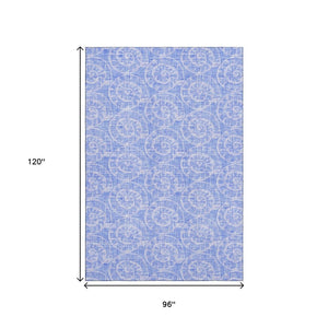 HomeRoots 8' X 10' Blue and Ivory Geometric Area Rug - Washable, Stain-Resistant, UV Protected for Durability 646101