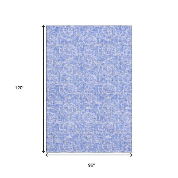 HomeRoots 8' X 10' Blue and Ivory Geometric Area Rug - Washable, Stain-Resistant, UV Protected for Durability 646101