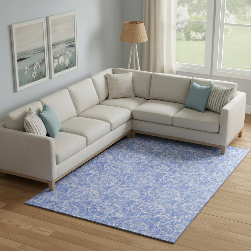 HomeRoots 8' X 10' Blue and Ivory Geometric Area Rug - Washable, Stain-Resistant, UV Protected for Durability 646101