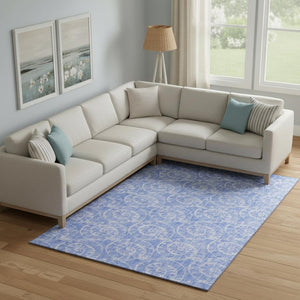 HomeRoots 8' X 10' Blue and Ivory Geometric Area Rug - Washable, Stain-Resistant, UV Protected for Durability 646101