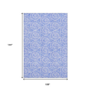 HomeRoots 9' X 12' Blue and Ivory Geometric Area Rug - Durable, Washable, UV Protected for Busy Homes & Kids 646102