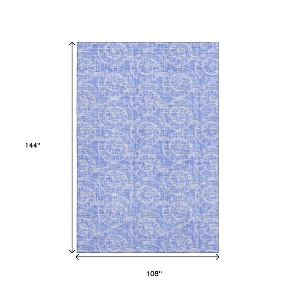 HomeRoots 9' X 12' Blue and Ivory Geometric Area Rug - Durable, Washable, UV Protected for Busy Homes & Kids 646102