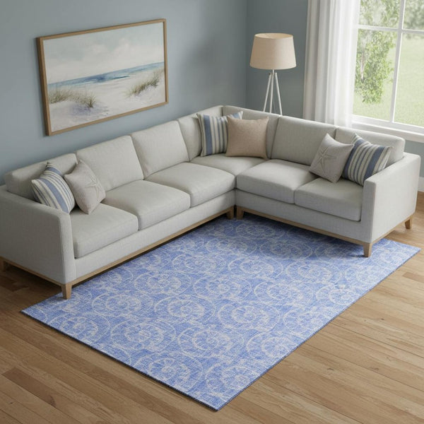 HomeRoots 9' X 12' Blue and Ivory Geometric Area Rug - Durable, Washable, UV Protected for Busy Homes & Kids 646102