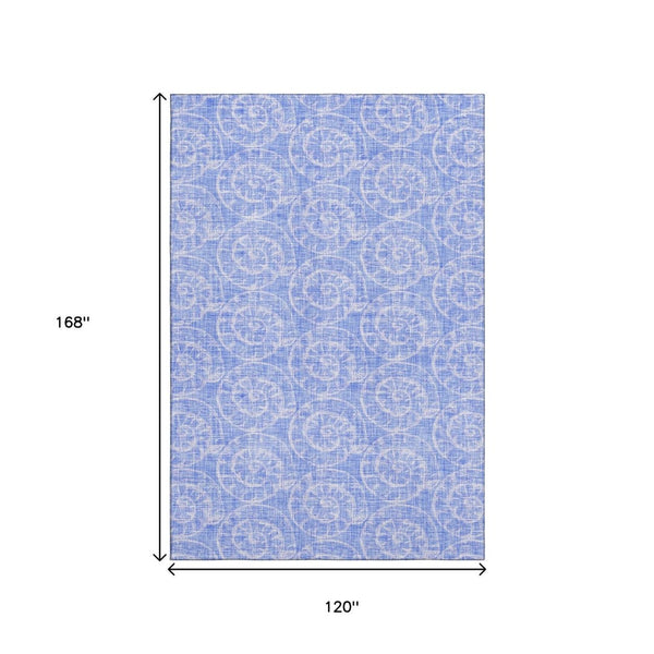 HomeRoots 10' Blue and Ivory Geometric Washable Area Rug - UV Protected, Easy-Care, Stylish for Kids & Pets 646103