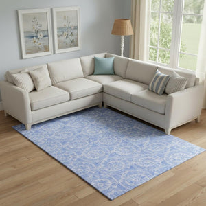 HomeRoots 10' Blue and Ivory Geometric Washable Area Rug - UV Protected, Easy-Care, Stylish for Kids & Pets 646103