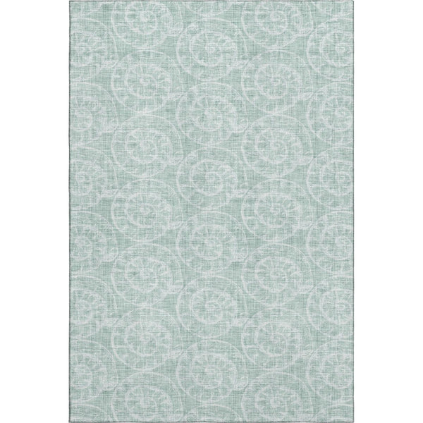 HomeRoots 5' X 8' Coastal Green & Ivory Geometric Area Rug - Washable, UV Protected, Stain-Resistant Design 646111