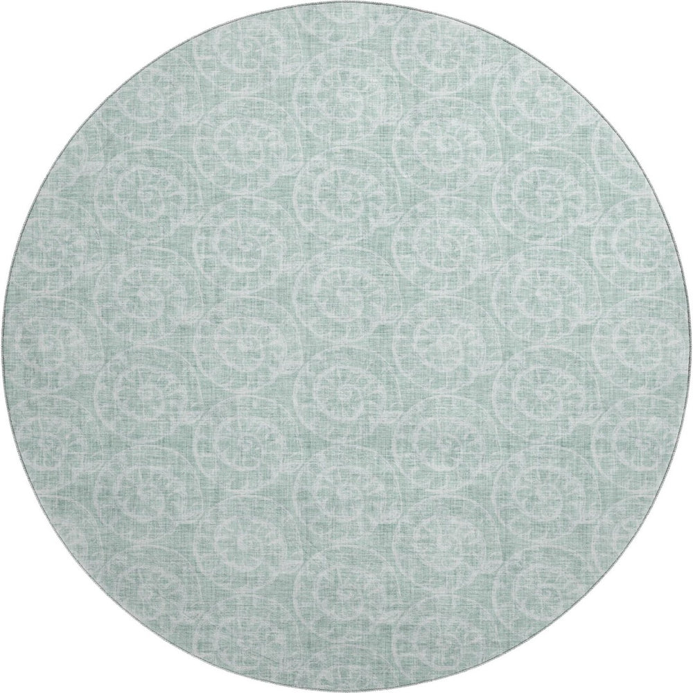 HomeRoots 8' Green And Ivory Geometric Round Rug – Stylish, Washable, UV-Protected for Indoor & Outdoor Use! 646112