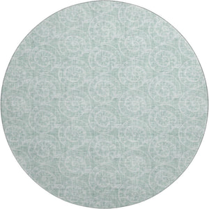 HomeRoots 8' Green And Ivory Geometric Round Rug – Stylish, Washable, UV-Protected for Indoor & Outdoor Use! 646112