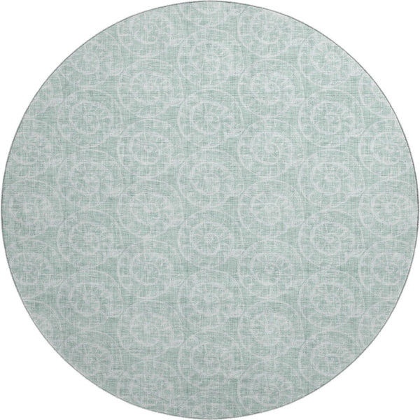 HomeRoots 8' Green And Ivory Geometric Round Rug – Stylish, Washable, UV-Protected for Indoor & Outdoor Use! 646112