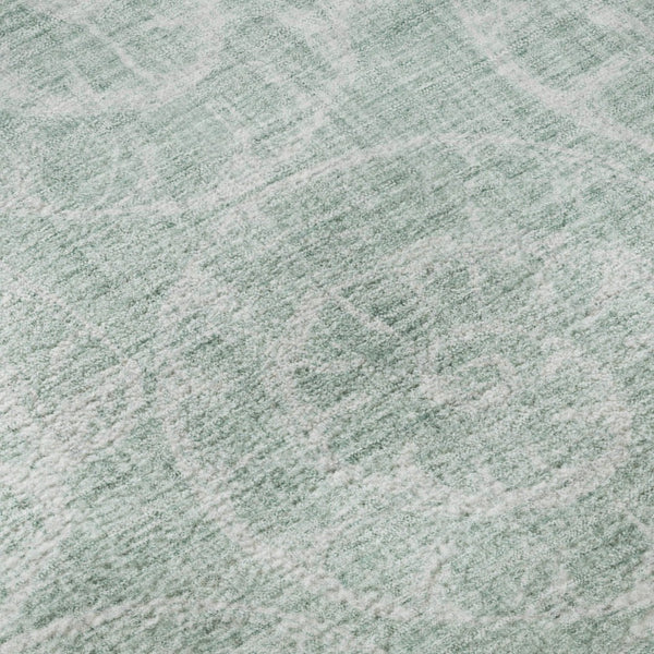 HomeRoots 8' Green And Ivory Geometric Round Rug – Stylish, Washable, UV-Protected for Indoor & Outdoor Use! 646112