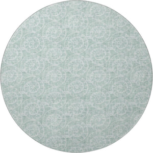 HomeRoots 8' Green And Ivory Geometric Round Rug – Stylish, Washable, UV-Protected for Indoor & Outdoor Use! 646112