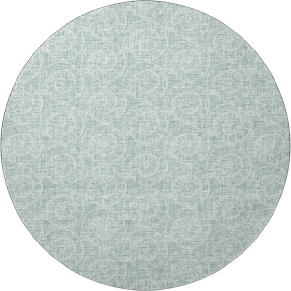 HomeRoots 8' Green And Ivory Geometric Round Rug – Stylish, Washable, UV-Protected for Indoor & Outdoor Use! 646112