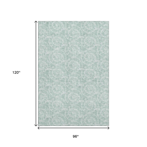 HomeRoots 8' X 10' Stylish Green & Ivory Geometric Area Rug – Washable, UV Protected, Stain Resistant Decor! 646113