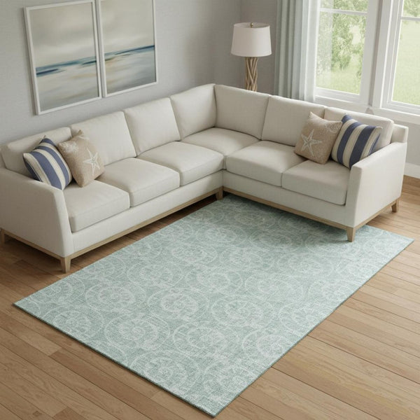 HomeRoots 8' X 10' Stylish Green & Ivory Geometric Area Rug – Washable, UV Protected, Stain Resistant Decor! 646113